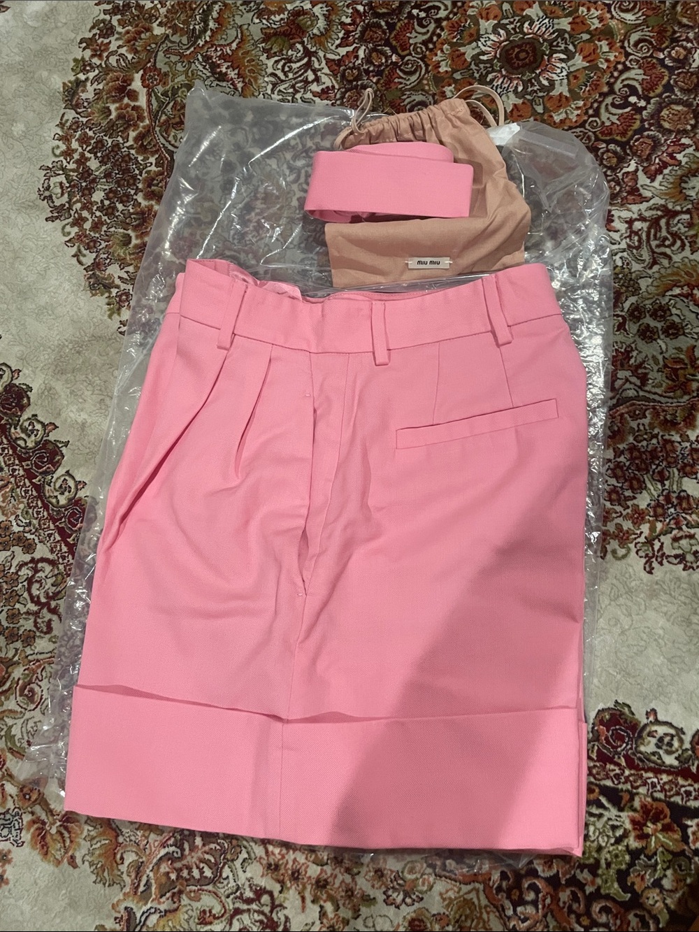 Miu Miu Pink High-Waisted Pencil Shorts